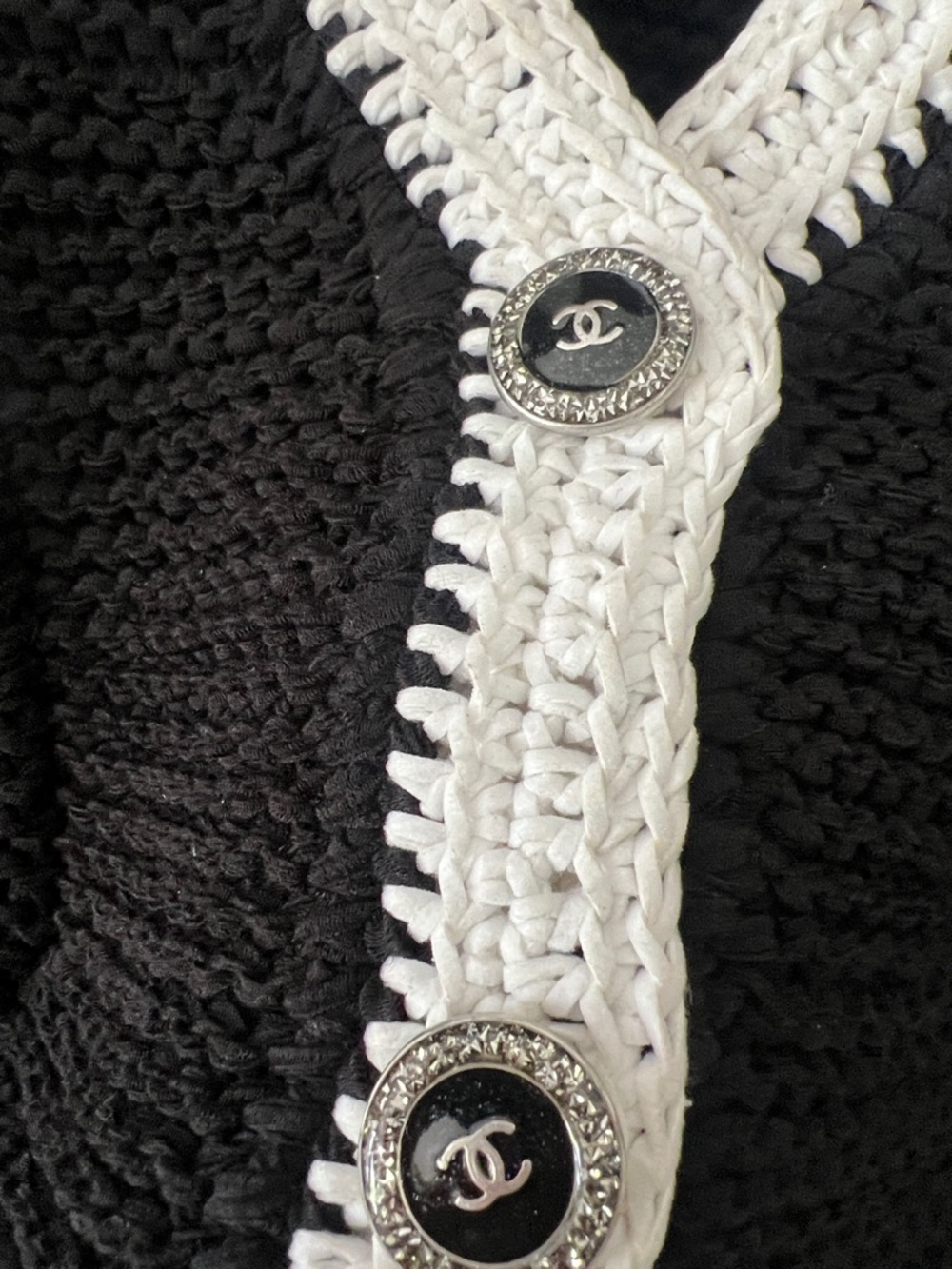 Black Knit Cardigan with White Trim - Classic Contrast Jacket - Picture 9 of 11